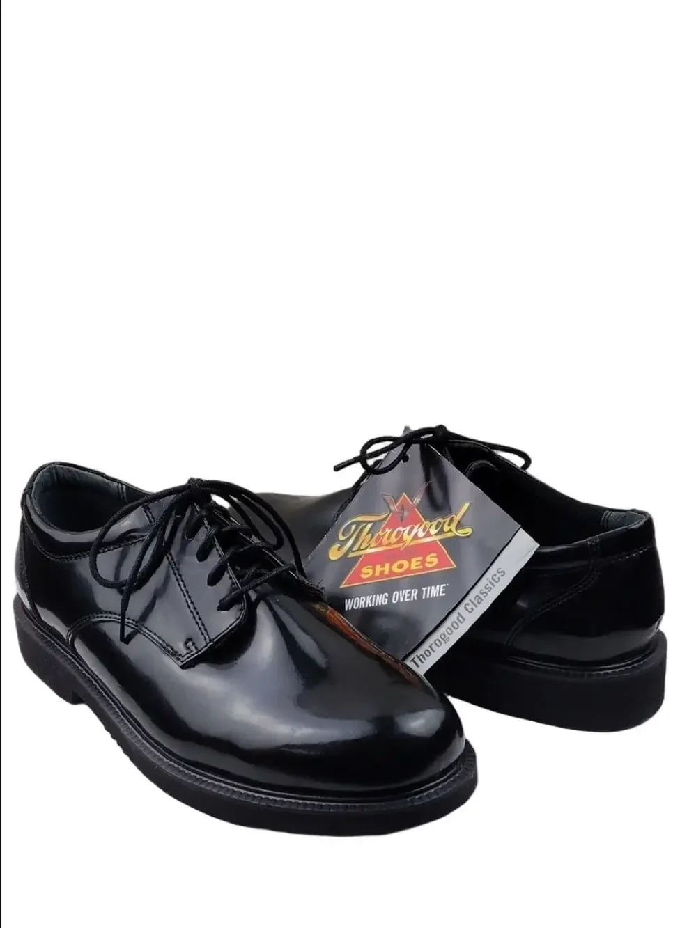 Thorogood Poromeric Black Patent Leather Almond Toe Lace Up Academy Oxford Shoe